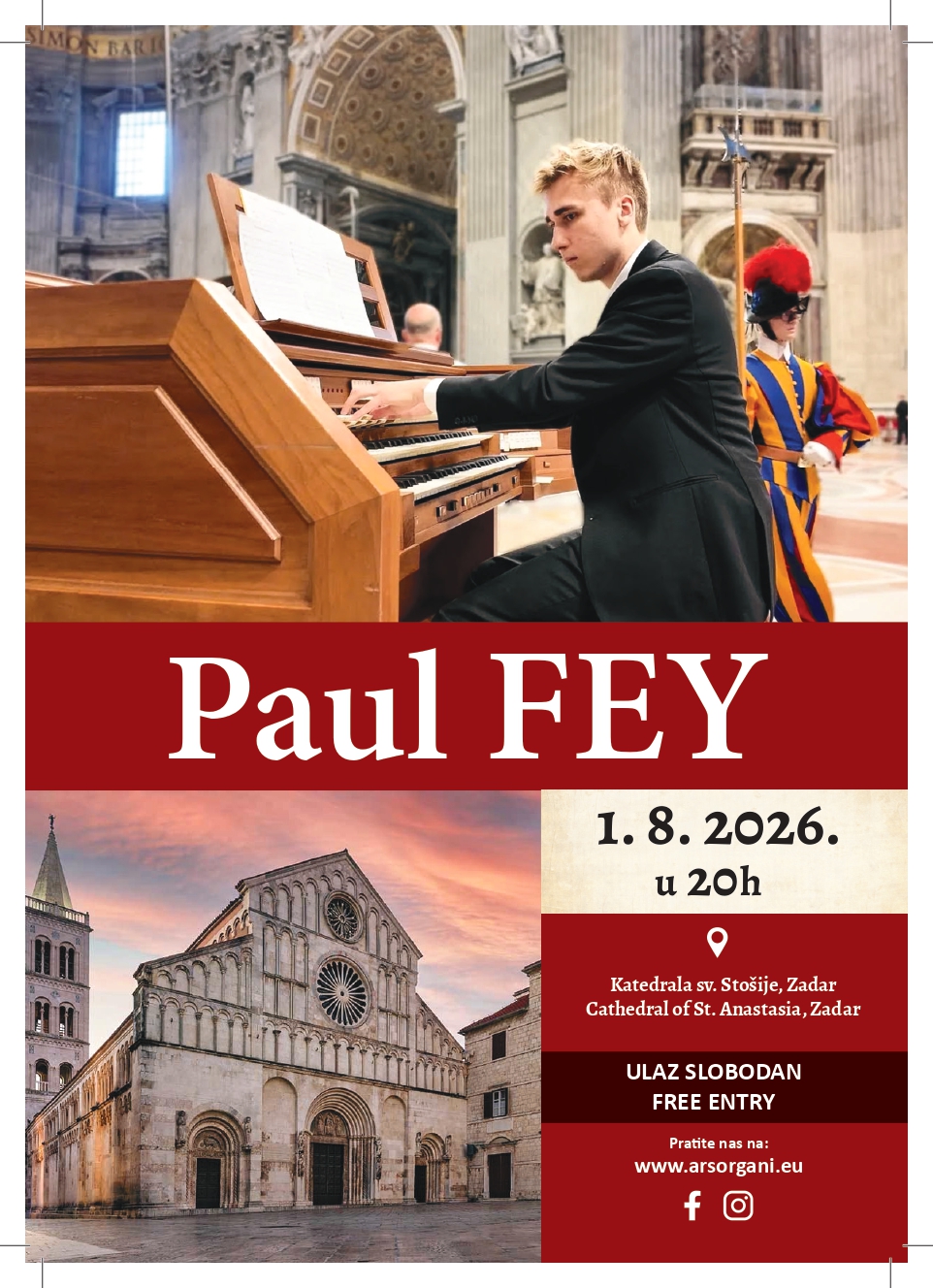 PAUL FEY - ljepota orguljske glazbe u katedrali sv. Stošije 1. 8. 2026. Image