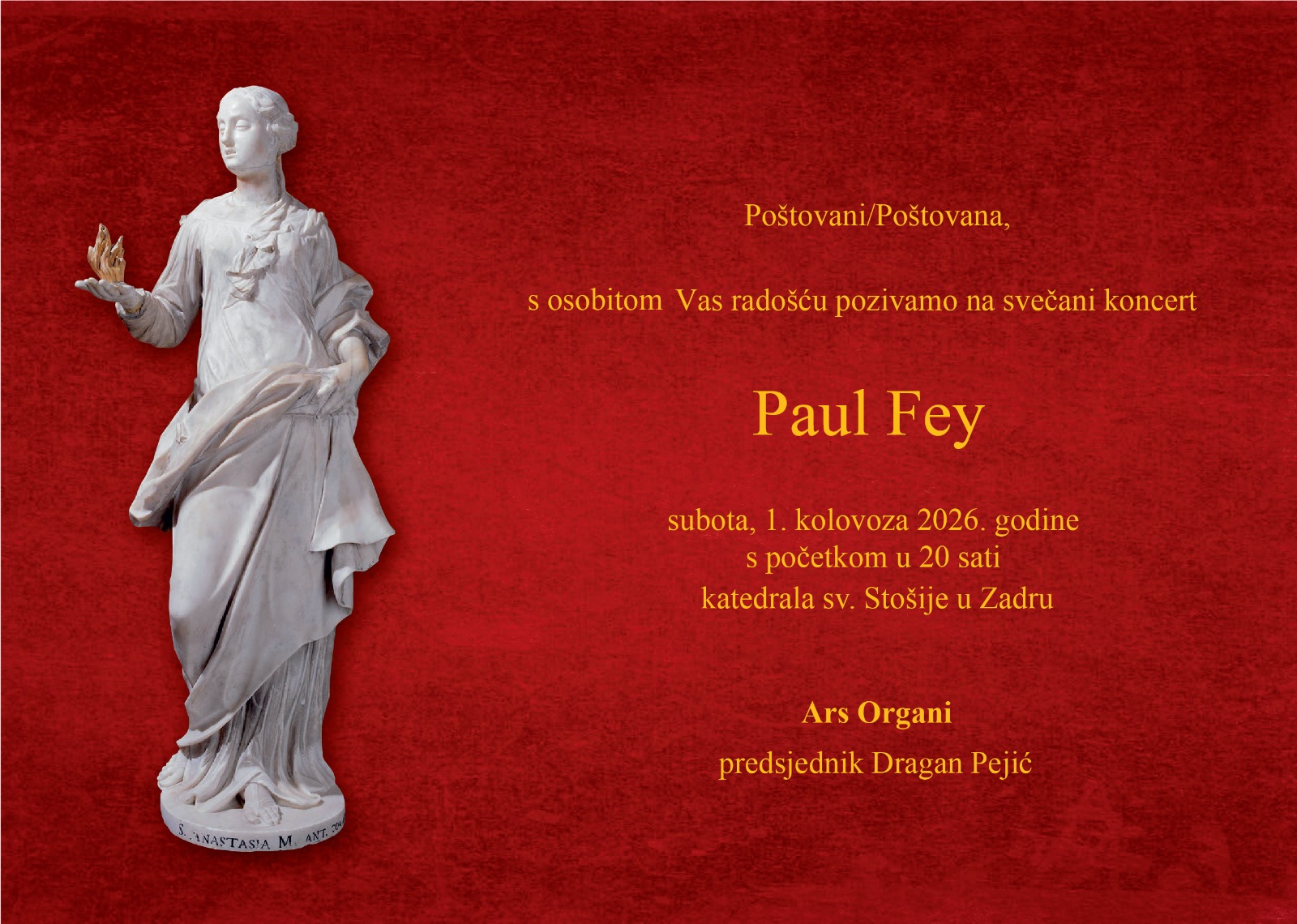 PAUL FEY - ljepota orguljske glazbe u katedrali sv. Stošije 1. 8. 2026. Image